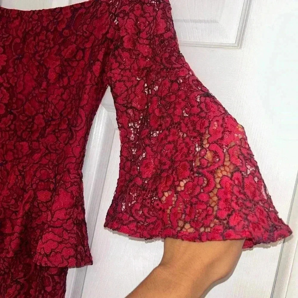 Laundry by Shelli Segal Women's Red Lace Off-the-shoulder Peplum Dress Size 4 - Picture 6 of 16